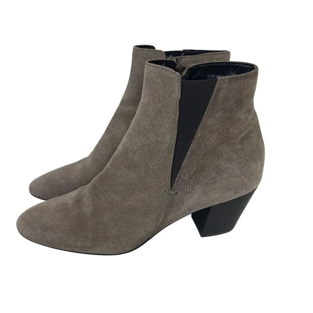 Aquatalia Suede Heeled Zip Ankle Boots Taupe Made in Italy Size US 10 - Picture 2 of 13